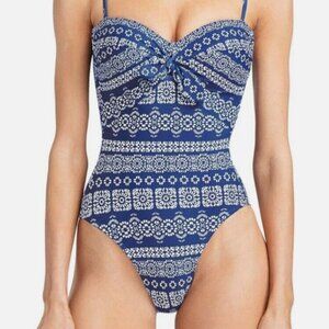 Robin Piccone Womens Isla Bandeau One-Piece Swimsuit Cornflower Size 6